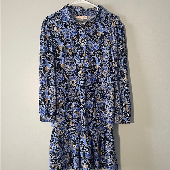 Jude Connally Dresses & Skirts - Jude Connally Dress Blue and Black Long Sleeve Patterned